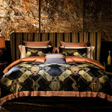 European Luxury Black & Gold Embroidered Brocade Bedding Set – Jacquard Egyptian Cotton, 4/6/10 Pieces