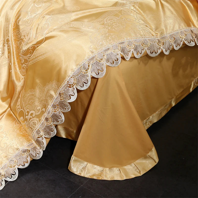 Golden Satin Jacquard Bedding Set