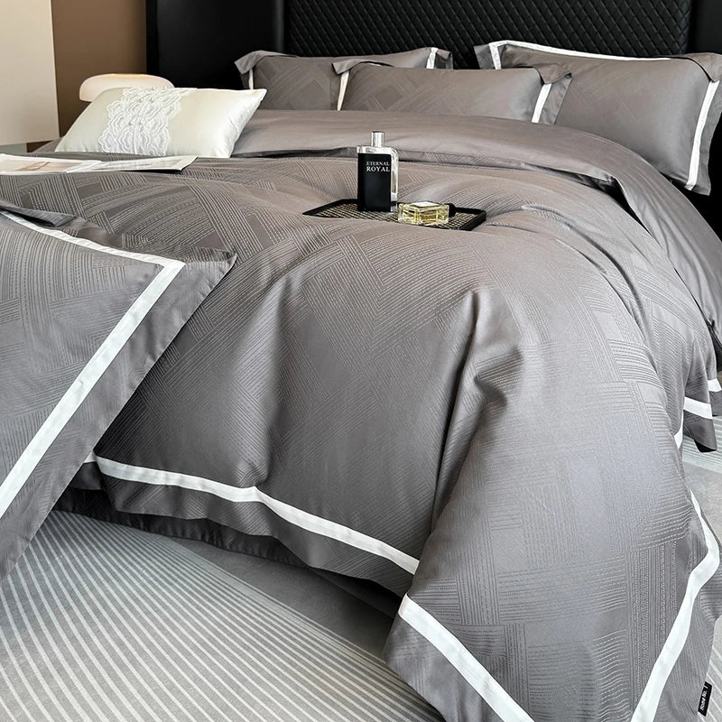 Luxury 600TC Egyptian Cotton Satin Jacquard Bedding Set – Silky Finish, 4 Pieces