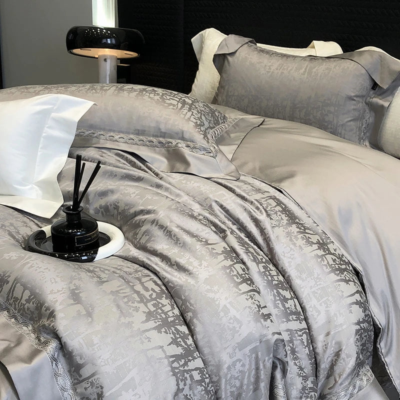 4-Piece Luxury Jacquard Bedding Set – Cotton & Lyocell Blend, Breathable & Skin-Friendly