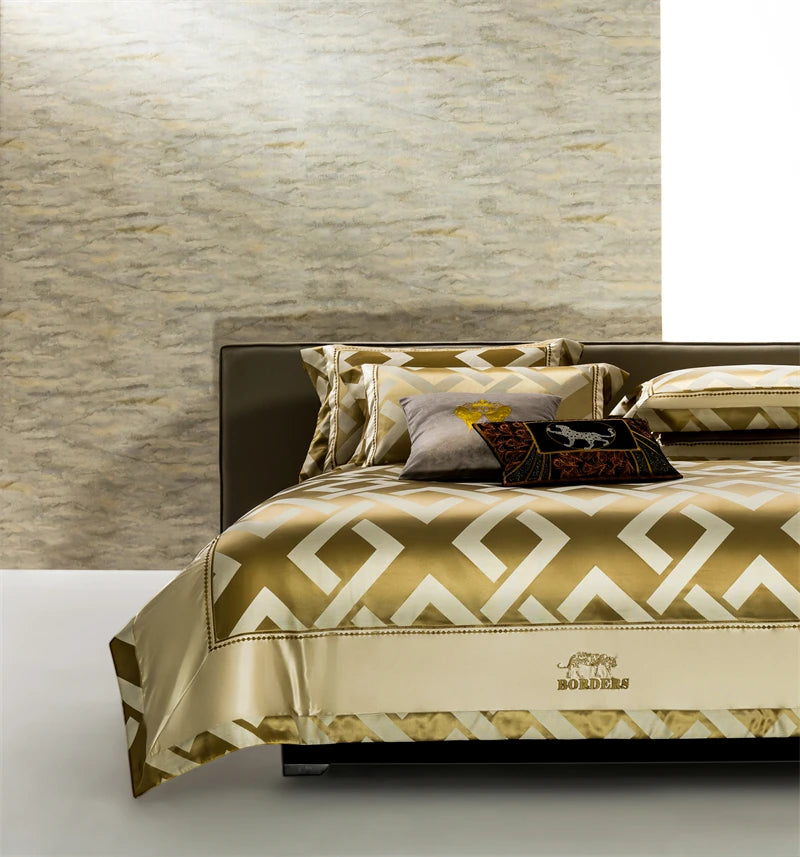 Luxury American Jacquard Brocade Bedding Set – Embroidered Egyptian Cotton