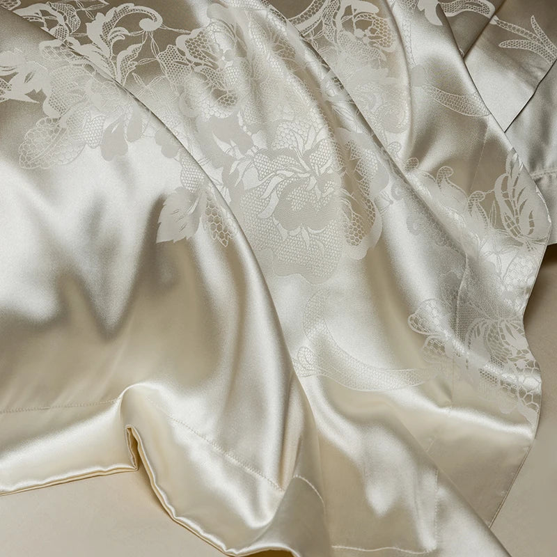 Champagne Gold Silk Jacquard Cotton Bedding Set – European Luxury Style