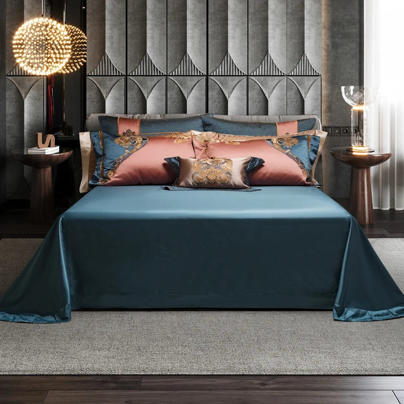 Gorgeous European Palace Style Bedding Set – Gold Embroidery Brocade, Egyptian Cotton, 4/6/10 Pieces