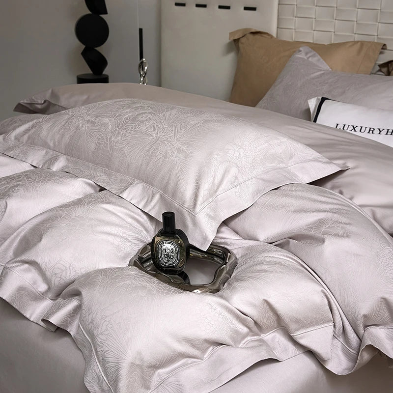 Champagne Luxury Jacquard Egyptian Cotton Bedding Set – 4 Pieces, Queen/King Size