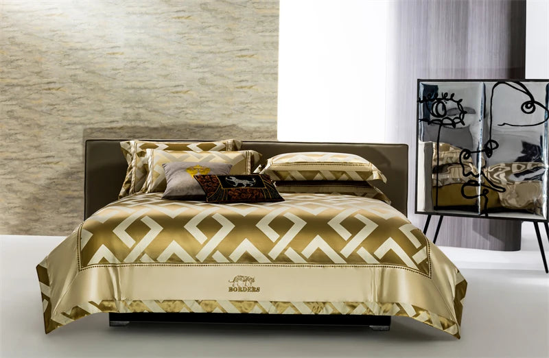 Luxury American Jacquard Brocade Bedding Set – Embroidered Egyptian Cotton