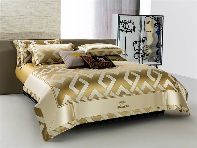 Luxury American Jacquard Brocade Bedding Set – Embroidered Egyptian Cotton