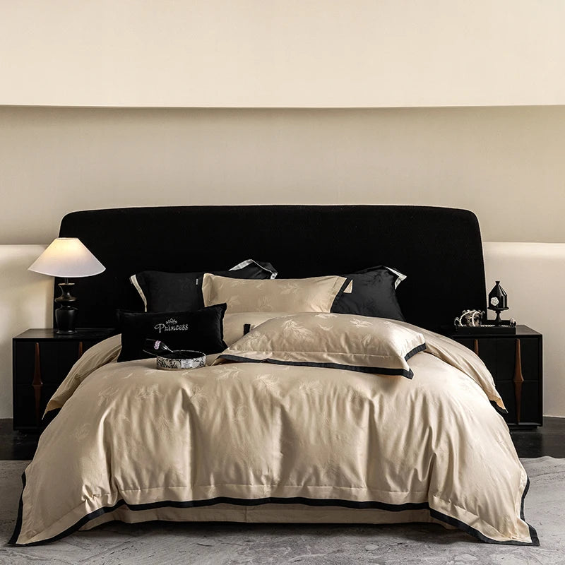 Blue & Black Luxury Jacquard Bedding Set – 1000TC Egyptian Cotton Satin