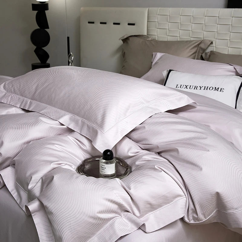 Champagne Luxury Jacquard Egyptian Cotton Bedding Set – 4 Pieces, Queen/King Size