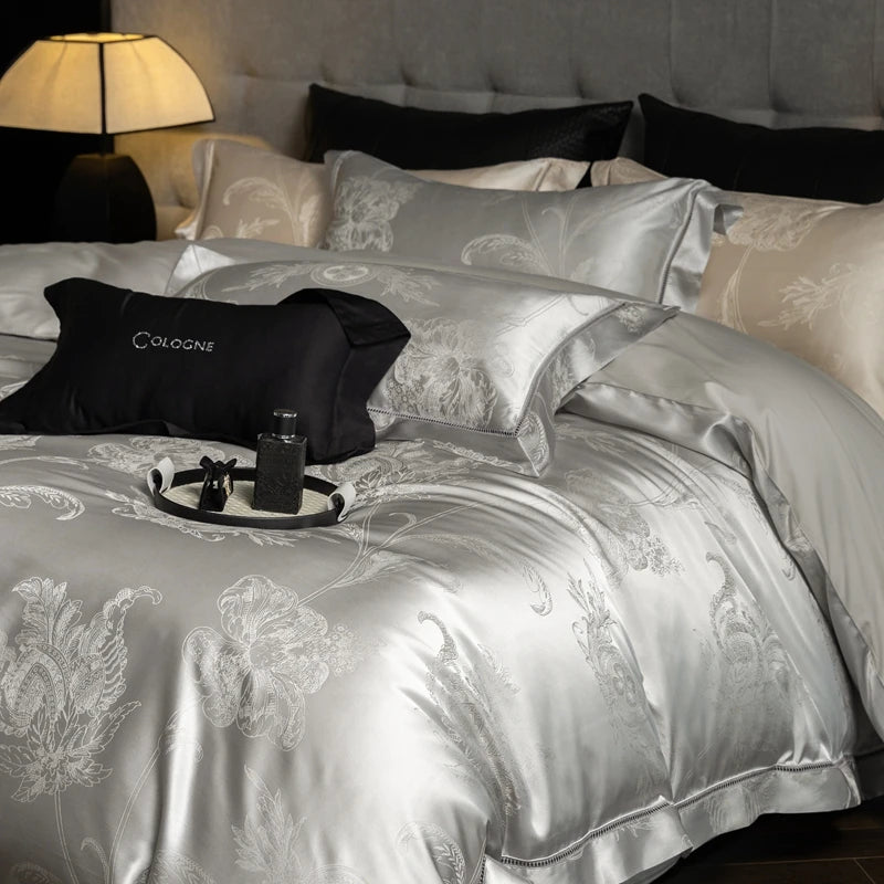 Luxury Damask Jacquard Bedding Set – High Precision Silky Egyptian Cotton, 4 Pieces