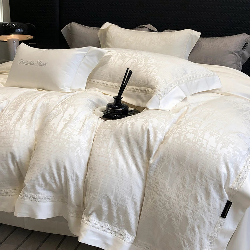 4-Piece Luxury Jacquard Bedding Set – Cotton & Lyocell Blend, Breathable & Skin-Friendly