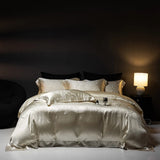 Champagne Gold Silk Jacquard Cotton Bedding Set – European Luxury Style