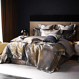 Silver Gray & Gold Satin Jacquard Bedding Set – 1000TC Egyptian Cotton, Queen/King Size