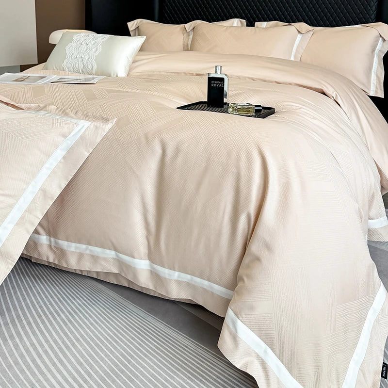 Luxury 600TC Egyptian Cotton Satin Jacquard Bedding Set – Silky Finish, 4 Pieces