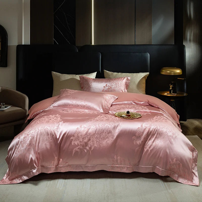 Luxury Satin Jacquard & 60S Cotton Patchwork Bedding Set – 4 Pieces