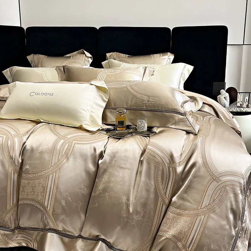 Luxury European Brocade Satin Jacquard Bedding Set – Silky Egyptian Cotton