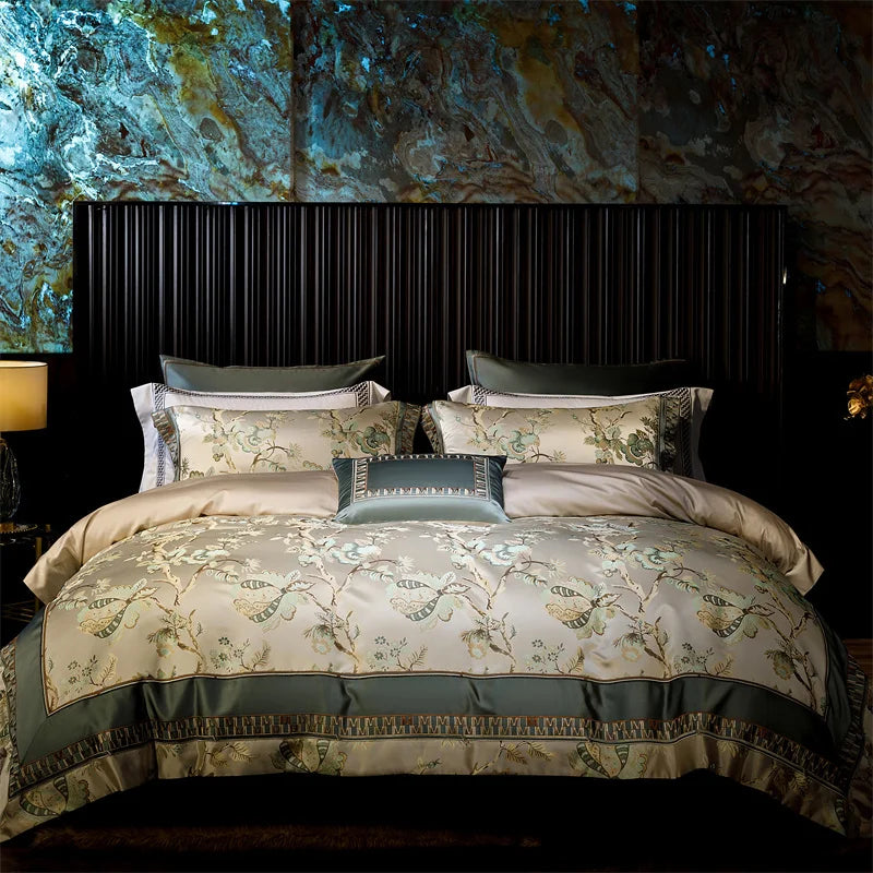Luxury European Palace Wedding Bedding Set – Satin Jacquard Egyptian Cotton, 4/6/10 Pieces