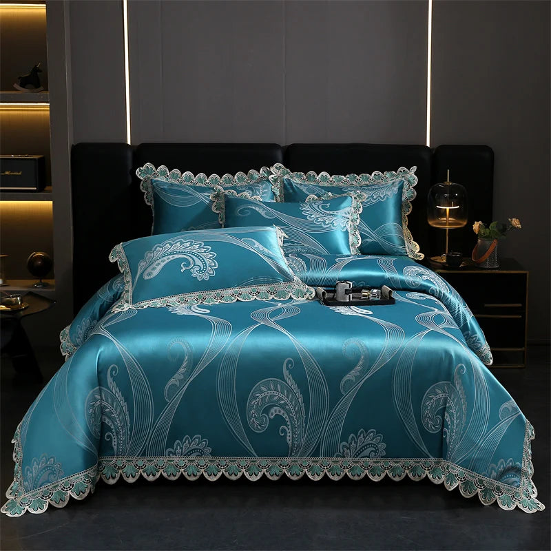 Golden Satin Jacquard Bedding Set