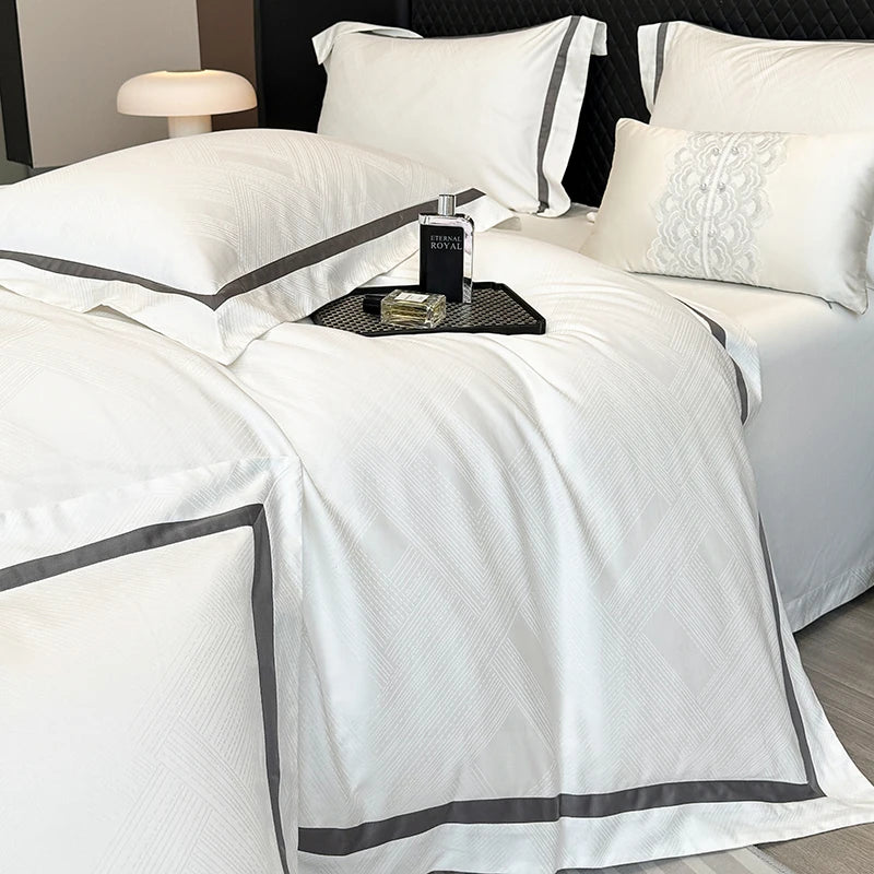 Luxury 600TC Egyptian Cotton Satin Jacquard Bedding Set – Silky Finish, 4 Pieces
