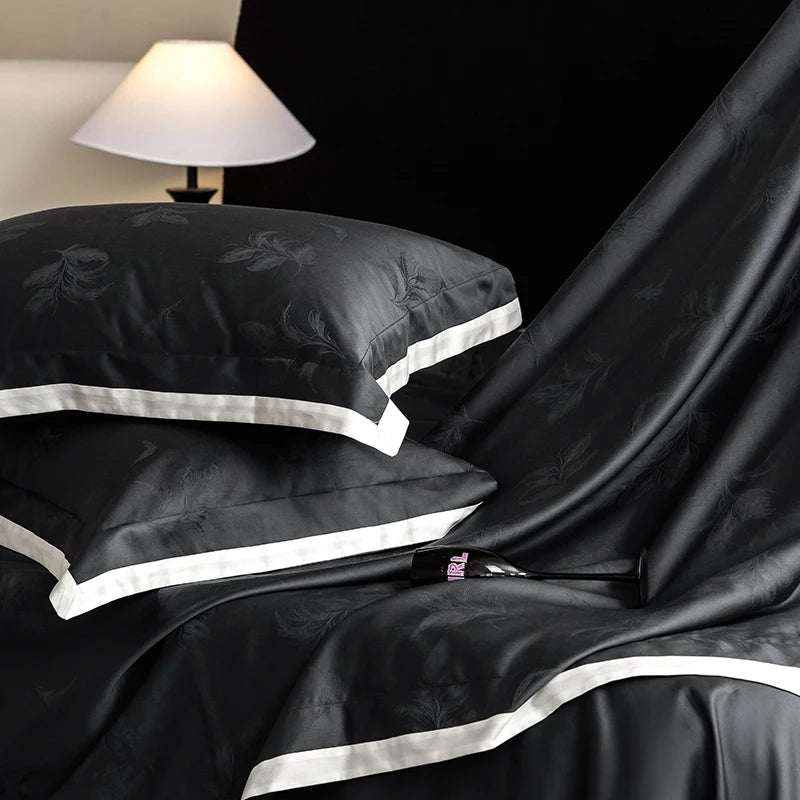Blue & Black Luxury Jacquard Bedding Set – 1000TC Egyptian Cotton Satin