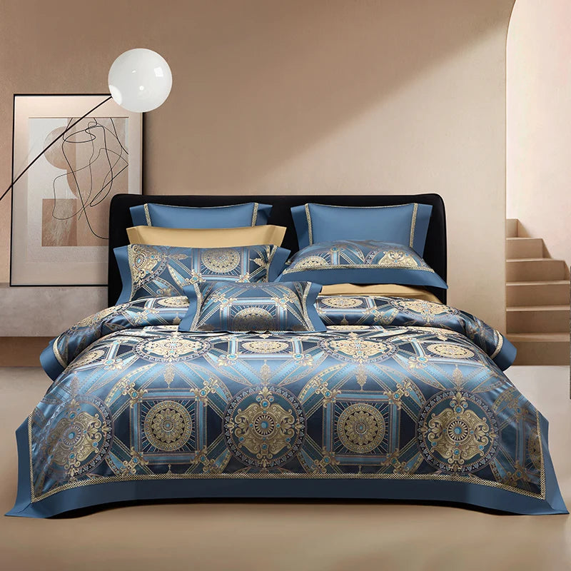 Luxury European Brocade Bedding Set – 1000TC Egyptian Cotton Satin Jacquard, 4/7 Pieces