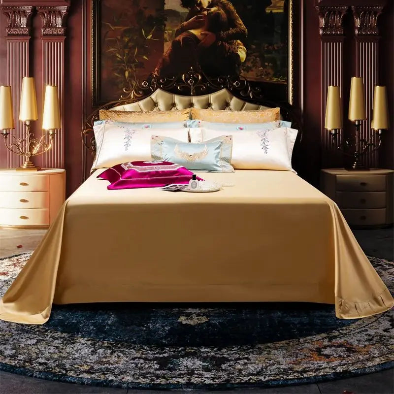 Champagne Gold European Palace Floral Embroidery Bedding Set – Brocade Egyptian Cotton