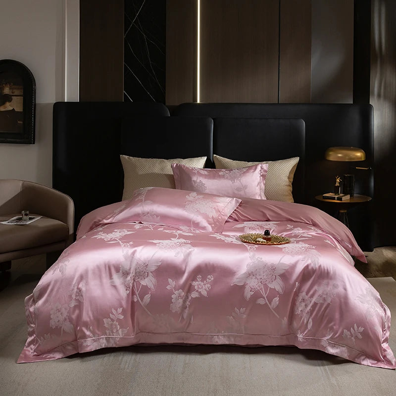 Luxury Satin Jacquard & 60S Cotton Patchwork Bedding Set – 4 Pieces