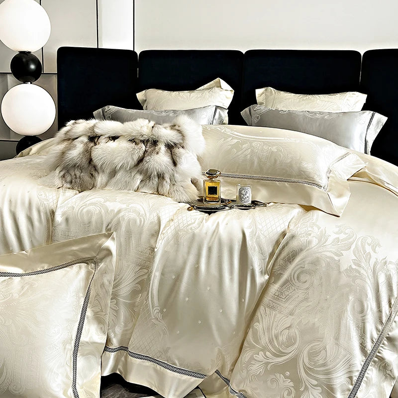 Luxury European Brocade Satin Jacquard Bedding Set – Silky Egyptian Cotton