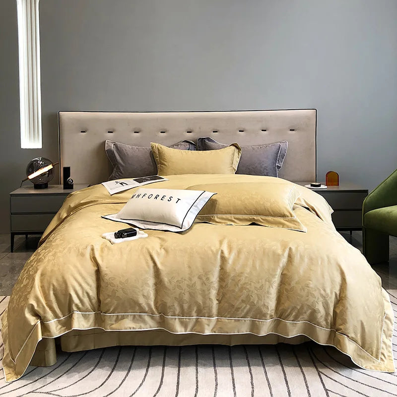 Luxury Satin Jacquard & Egyptian Cotton Patchwork Bedding Set – 4 Pieces