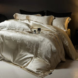 Champagne Gold Silk Jacquard Cotton Bedding Set – European Luxury Style