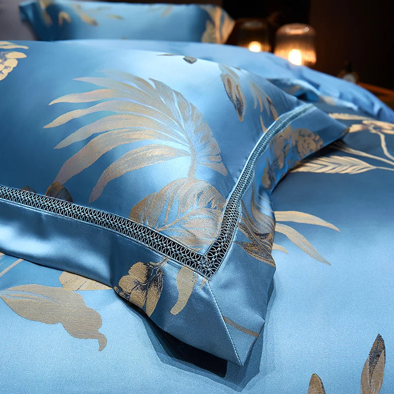 Gold Leaf Satin Jacquard Bedding Set – Smooth Egyptian Cotton