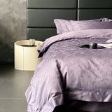 Elegant Purple Floral Jacquard Egyptian Cotton Bedding Set – Luxury Satin Finish