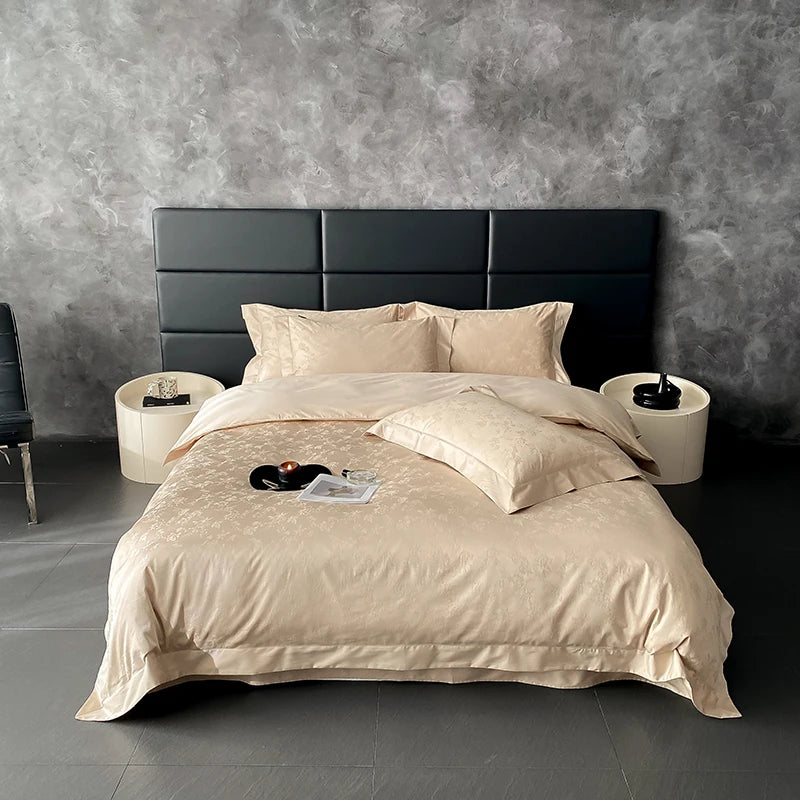 Elegant Purple Floral Jacquard Egyptian Cotton Bedding Set – Luxury Satin Finish