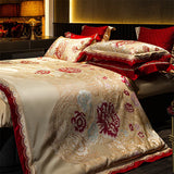 European Luxury Wedding Bedding Set – Embroidered Satin Jacquard Egyptian Cotton, 4/6/10 Pieces