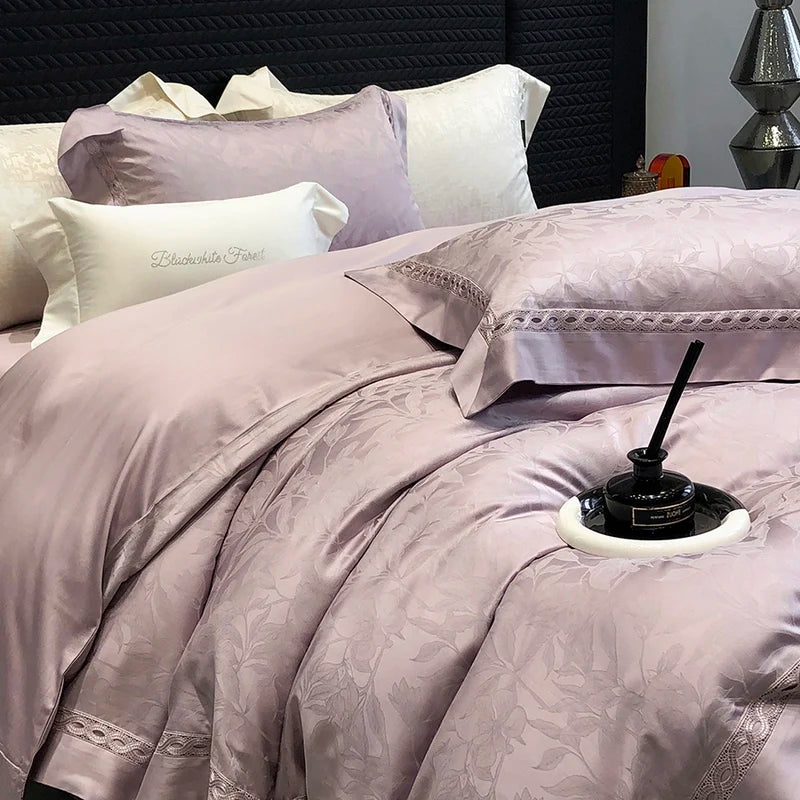 4-Piece Luxury Jacquard Bedding Set – 1000TC Lyocell Cotton, Soft & Silky
