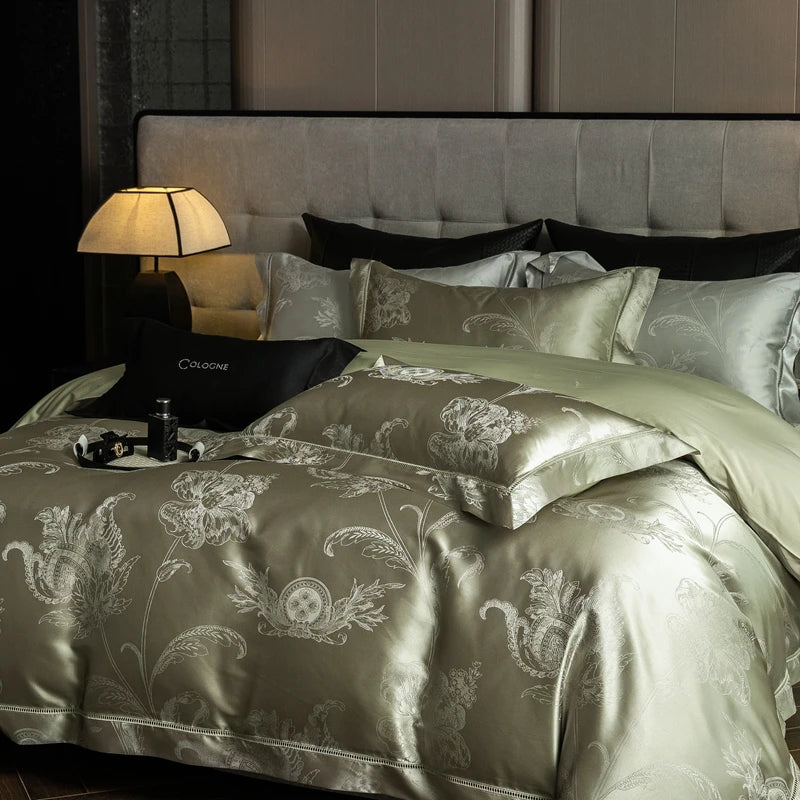 Luxury Damask Jacquard Bedding Set – High Precision Silky Egyptian Cotton, 4 Pieces