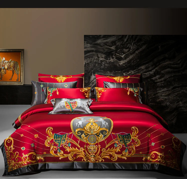 European Aristocratic Gold Brocade Bedding Set – Vintage Embroidery, Egyptian Cotton