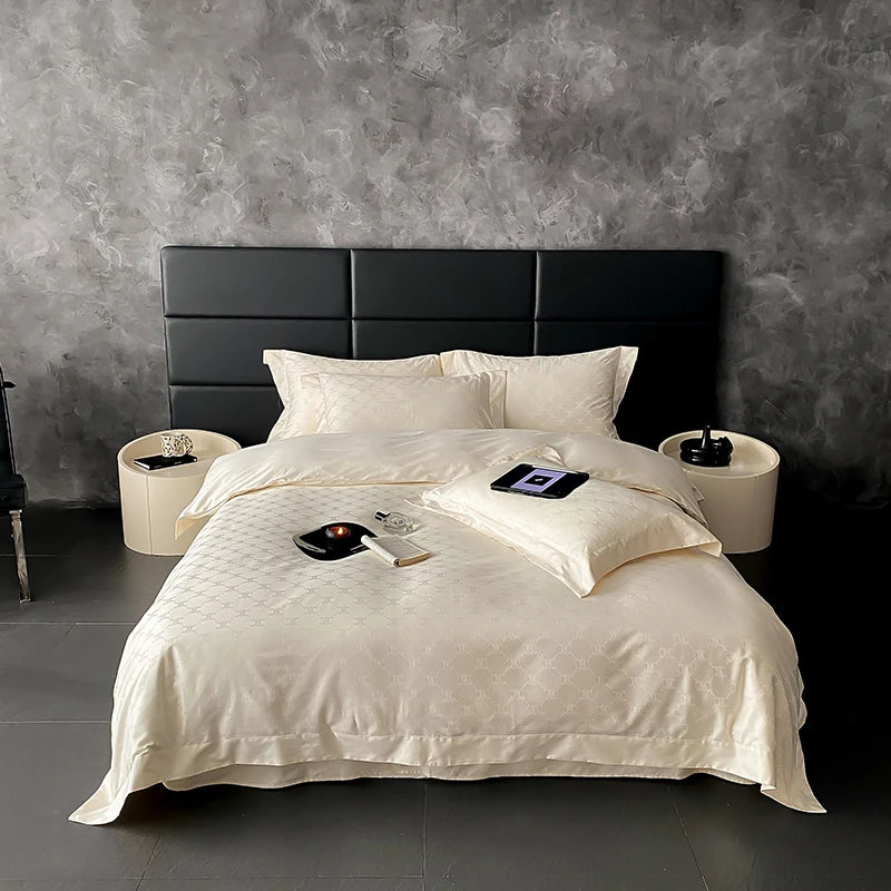 Elegant Purple Floral Jacquard Egyptian Cotton Bedding Set – Luxury Satin Finish