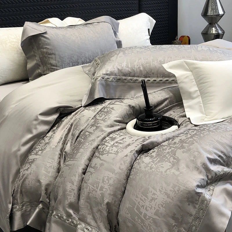 4-Piece Luxury Jacquard Bedding Set – Cotton & Lyocell Blend, Breathable & Skin-Friendly