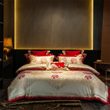 European Luxury Wedding Bedding Set – Embroidered Satin Jacquard Egyptian Cotton, 4/6/10 Pieces