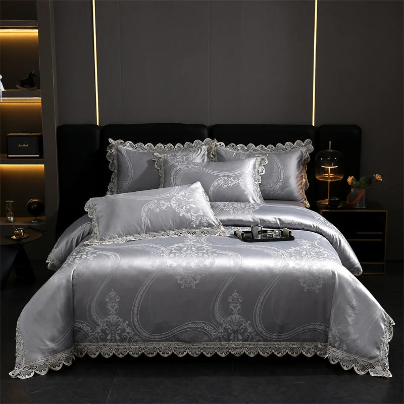 Golden Satin Jacquard Bedding Set