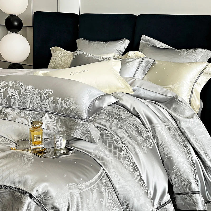Luxury European Brocade Satin Jacquard Bedding Set – Silky Egyptian Cotton