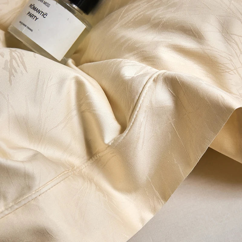 Champagne Luxury Jacquard Egyptian Cotton Bedding Set – 4 Pieces, Queen/King Size