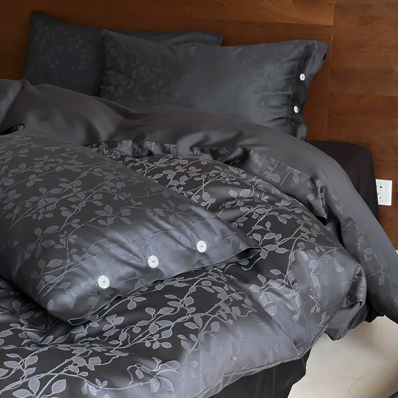 Dark Gray 600TC Egyptian Cotton Jacquard Bedding Set – Luxury Satin Finish