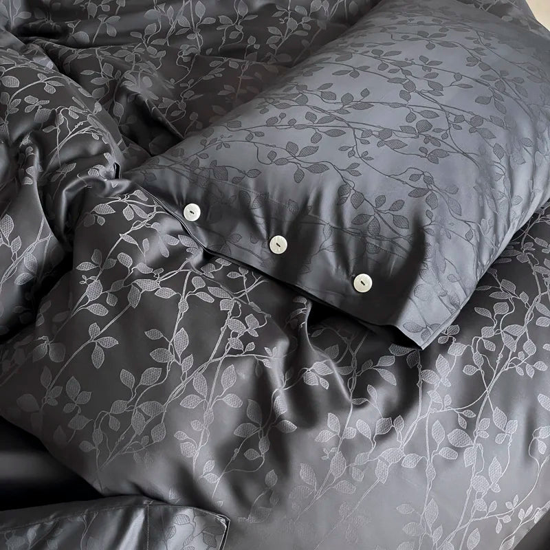 Dark Gray 600TC Egyptian Cotton Jacquard Bedding Set – Luxury Satin Finish