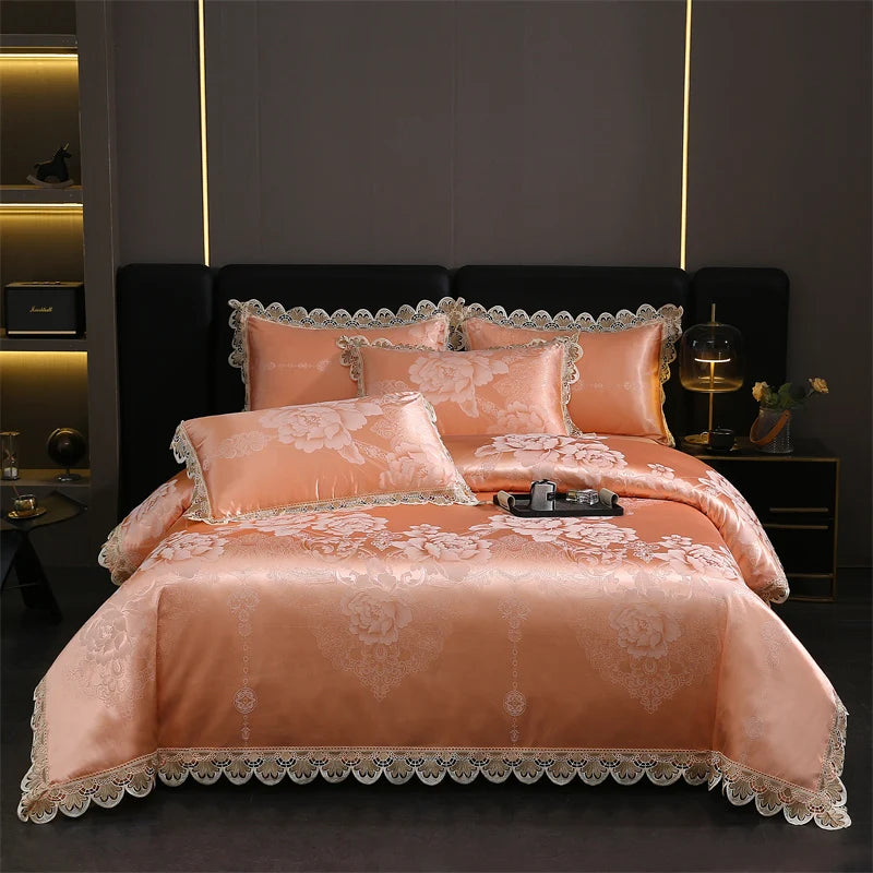 Golden Satin Jacquard Bedding Set