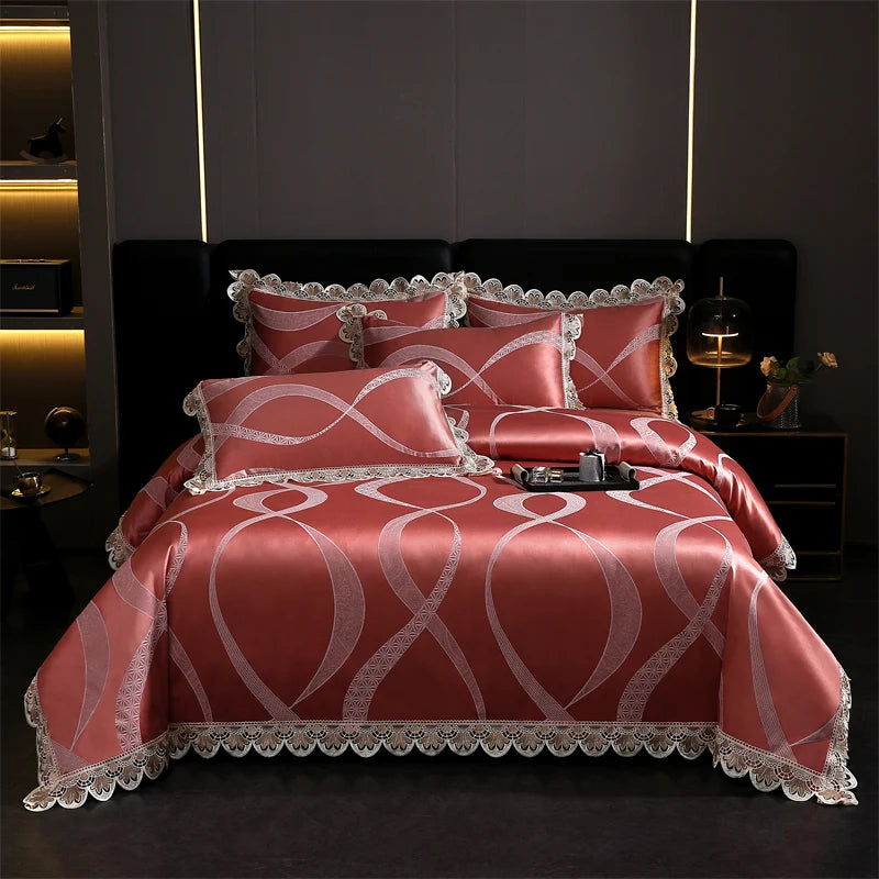 Golden Satin Jacquard Bedding Set
