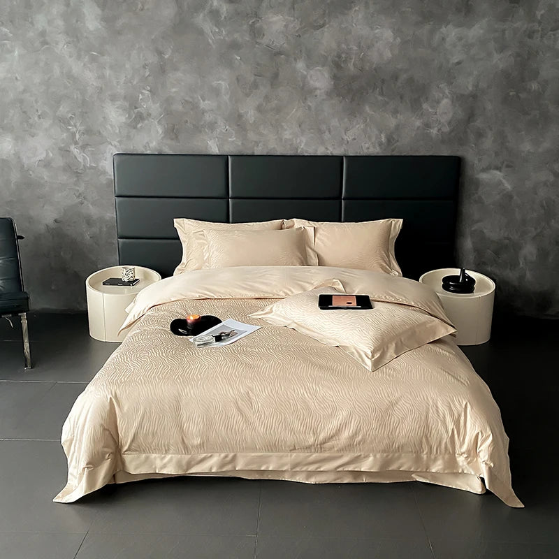 Elegant Purple Floral Jacquard Egyptian Cotton Bedding Set – Luxury Satin Finish