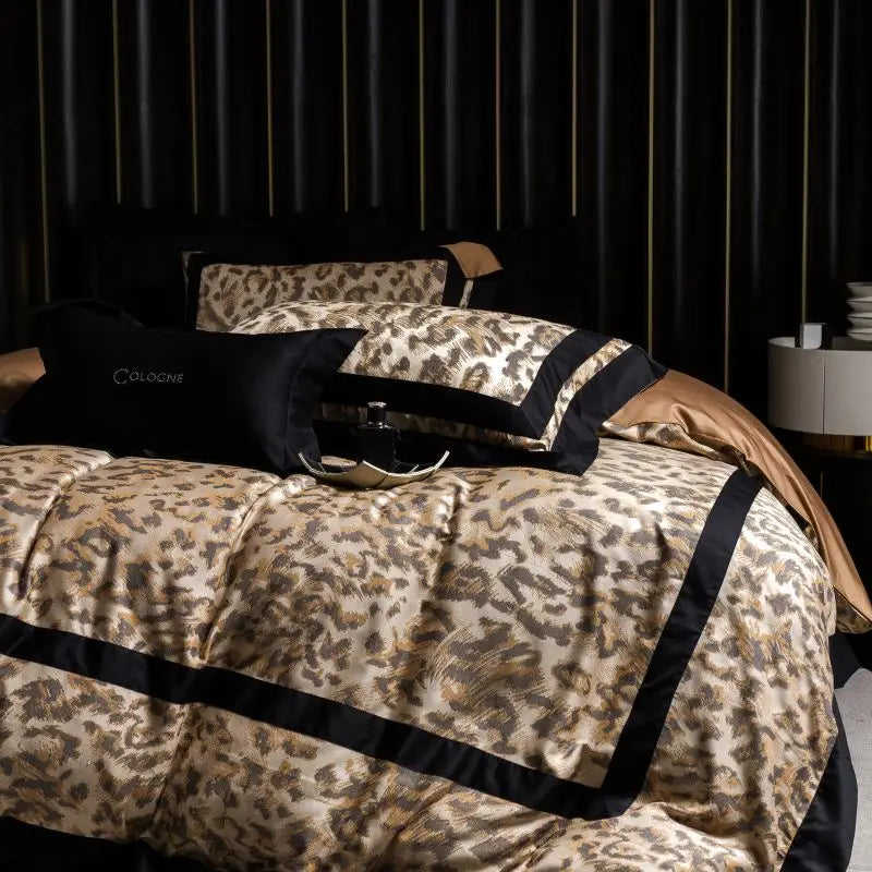 Luxury Leopard Jacquard Bedding Set – 4 Pieces, 1000TC Lyocell Cotton
