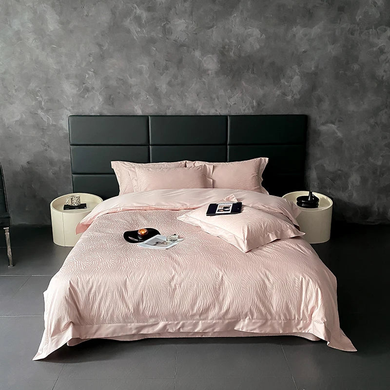 Elegant Purple Floral Jacquard Egyptian Cotton Bedding Set – Luxury Satin Finish