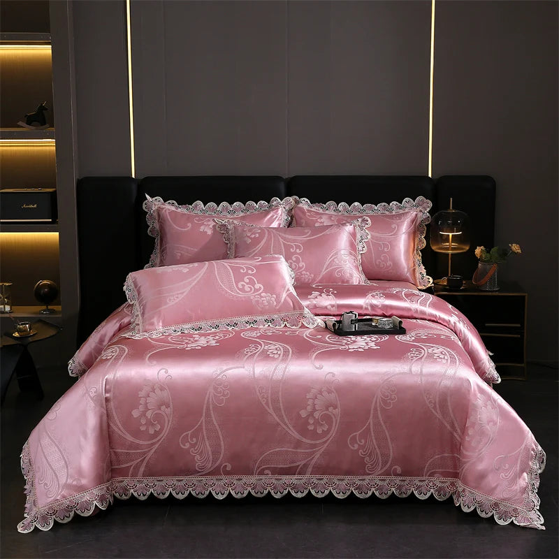 Golden Satin Jacquard Bedding Set